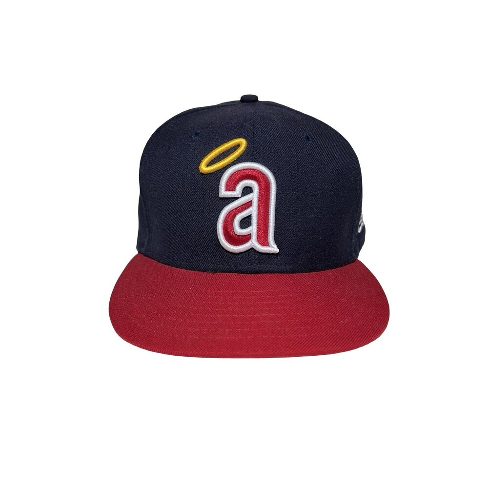New Era Los Angeles Angels 59FIFTY Fitted Baseball Cap Size 7 1/2 Navy Red Wool
